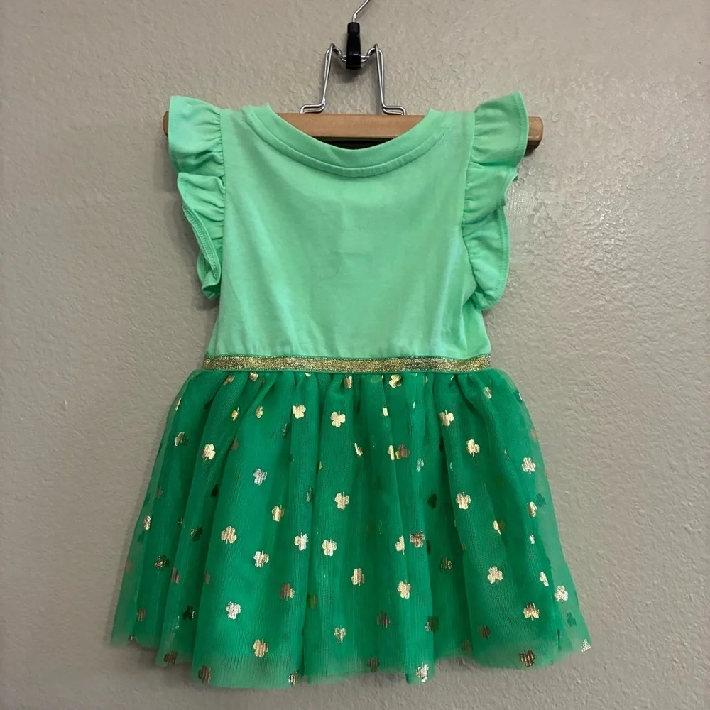 Cat & Jack Toddler St Patrick’s Happy Go Lucky Tulle Gold Accents Dress Size 18M